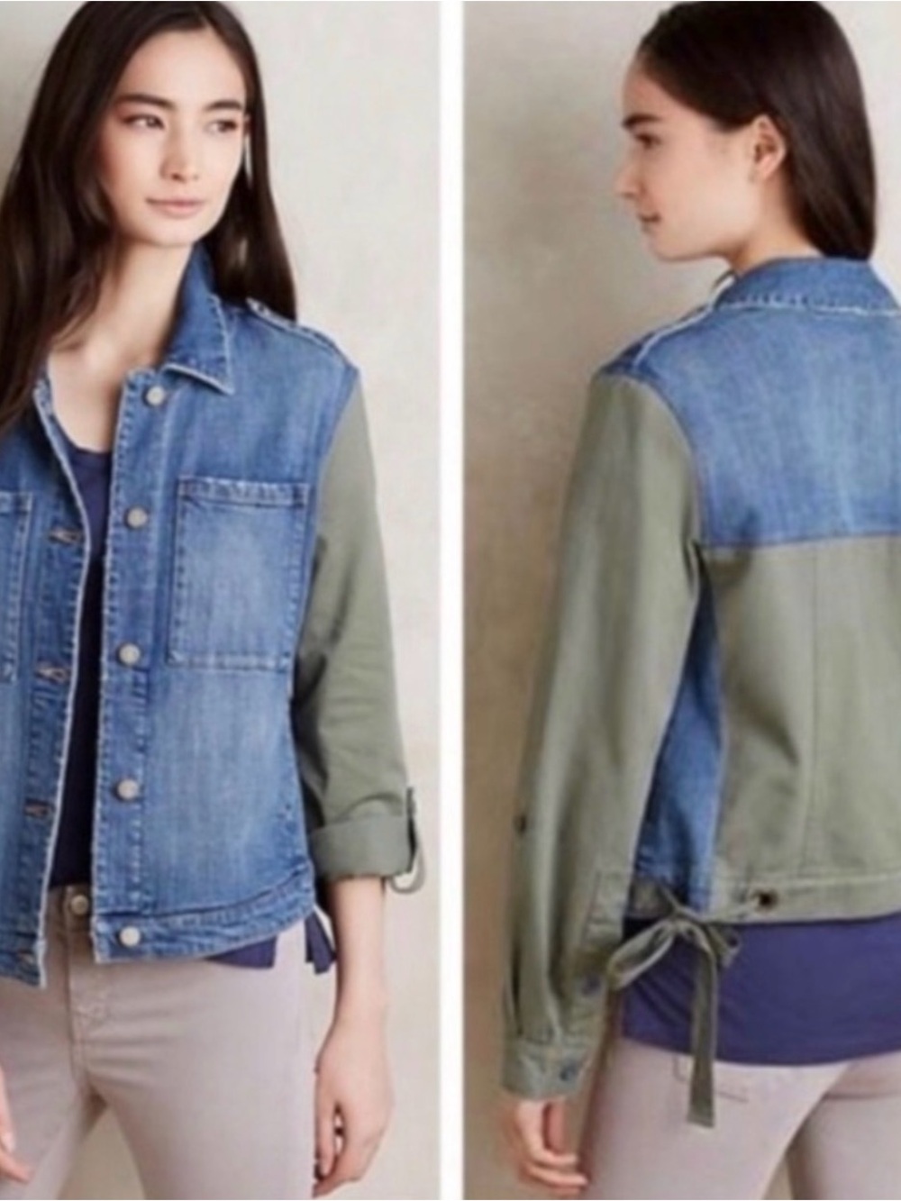 Anthropology Denim and Olive Utility Jacket - Women